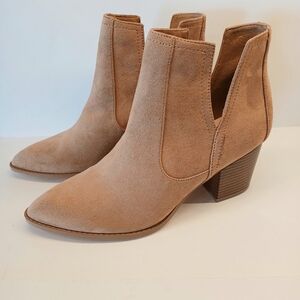 ZBY Women's Open Ankle Boots, Size 9.5, Tan Vegan Suede, NIB, 3" Block Heel